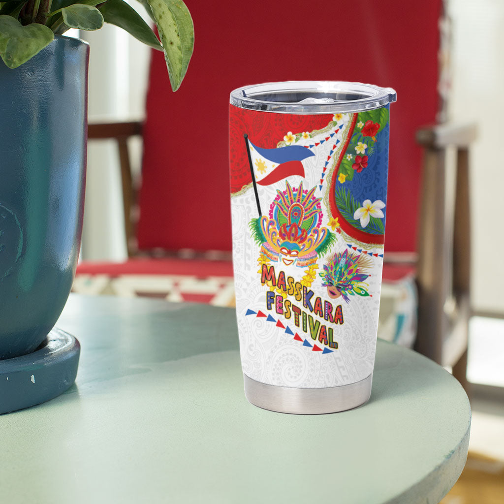Philippines MassKara Festival Tumbler Cup Smile Masks with Hawaiian Art Pattern and Tropical Plants LT03 - Polynesian Pride
