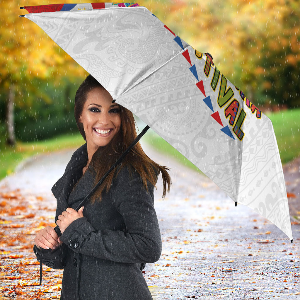 Philippines MassKara Festival Umbrella Smile Masks with Hawaiian Art Pattern and Tropical Plants LT03 - Polynesian Pride