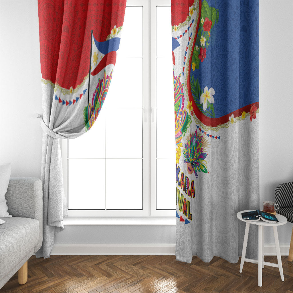 Philippines MassKara Festival Window Curtain Smile Masks with Hawaiian Art Pattern and Tropical Plants LT03 - Polynesian Pride