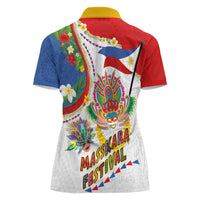 Philippines MassKara Festival Women Polo Shirt Smile Masks with Hawaiian Art Pattern and Tropical Plants LT03 - Polynesian Pride
