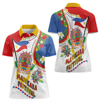 Philippines MassKara Festival Women Polo Shirt Smile Masks with Hawaiian Art Pattern and Tropical Plants LT03 - Polynesian Pride