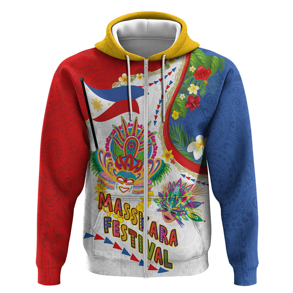 Philippines MassKara Festival Zip Hoodie Smile Masks with Hawaiian Art Pattern and Tropical Plants LT03 Zip Hoodie Multicolor - Polynesian Pride