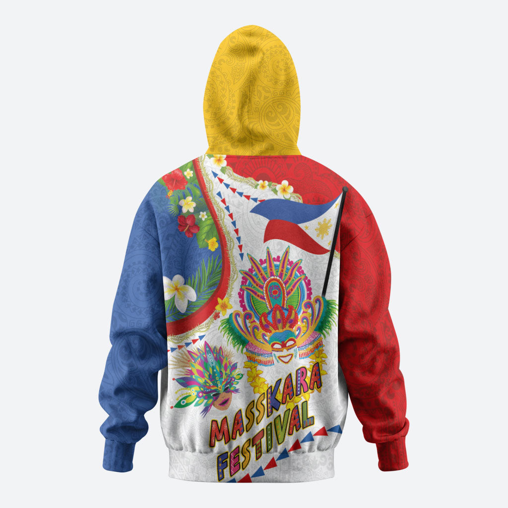 Philippines MassKara Festival Zip Hoodie Smile Masks with Hawaiian Art Pattern and Tropical Plants LT03 - Polynesian Pride