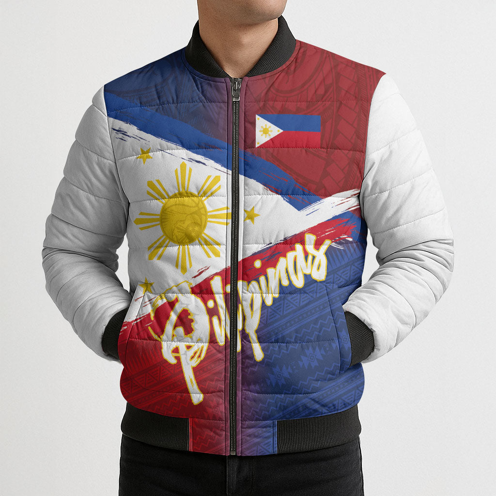 Philippines Basketball Custom Bomber Puffer Jacket Pilipinas Tribal Pattern LT03 - Polynesian Pride