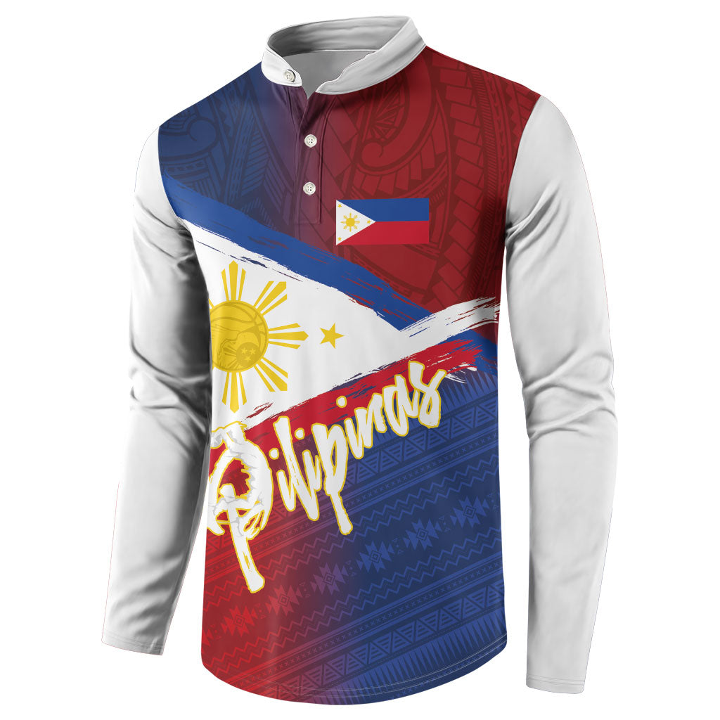 Philippines Basketball Custom Button Sweatshirt Pilipinas Tribal Pattern LT03 - Polynesian Pride