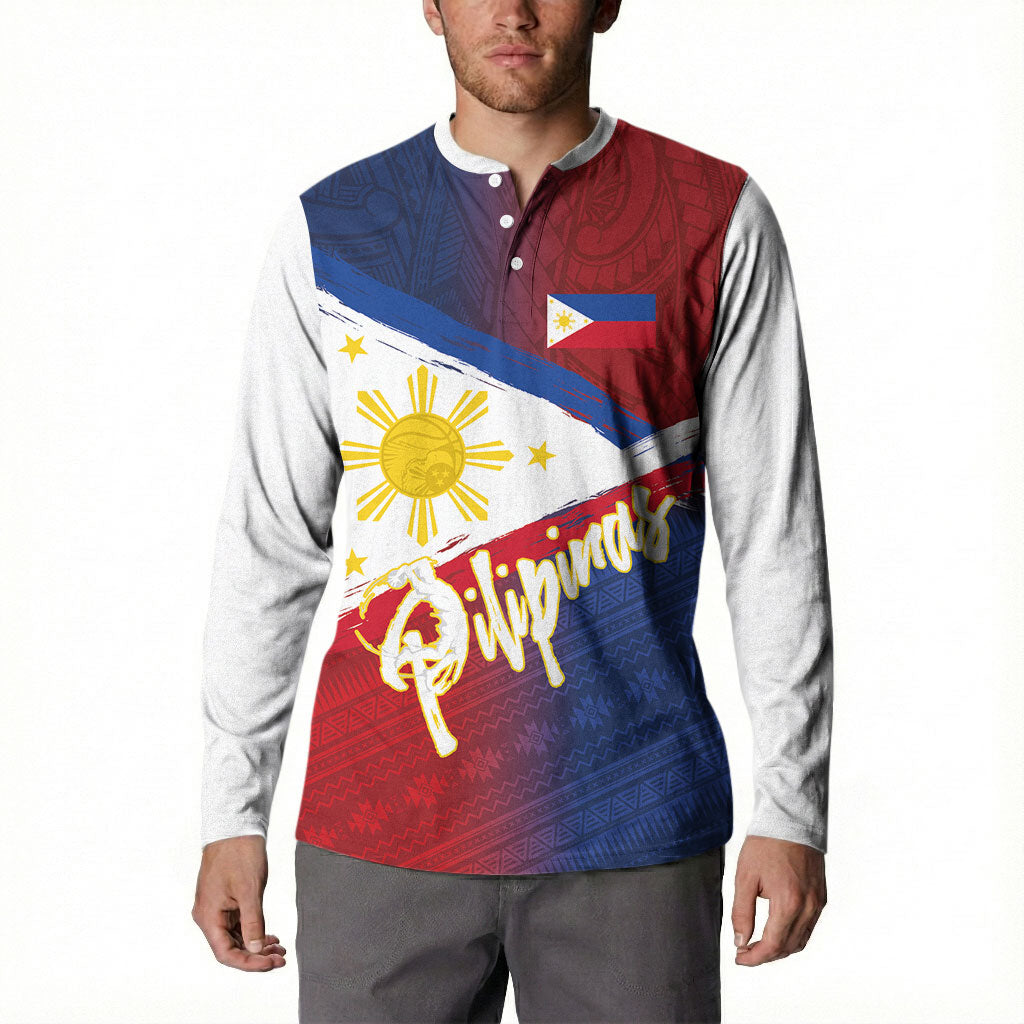 Philippines Basketball Custom Button Sweatshirt Pilipinas Tribal Pattern LT03 - Polynesian Pride