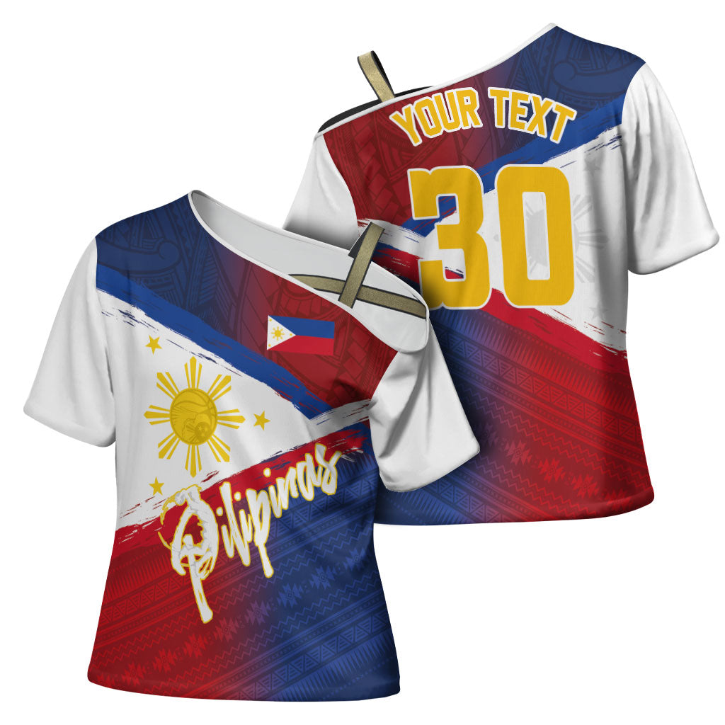 Philippines Basketball Custom Cross Shoulder Shirt Pilipinas Tribal Pattern LT03 - Polynesian Pride