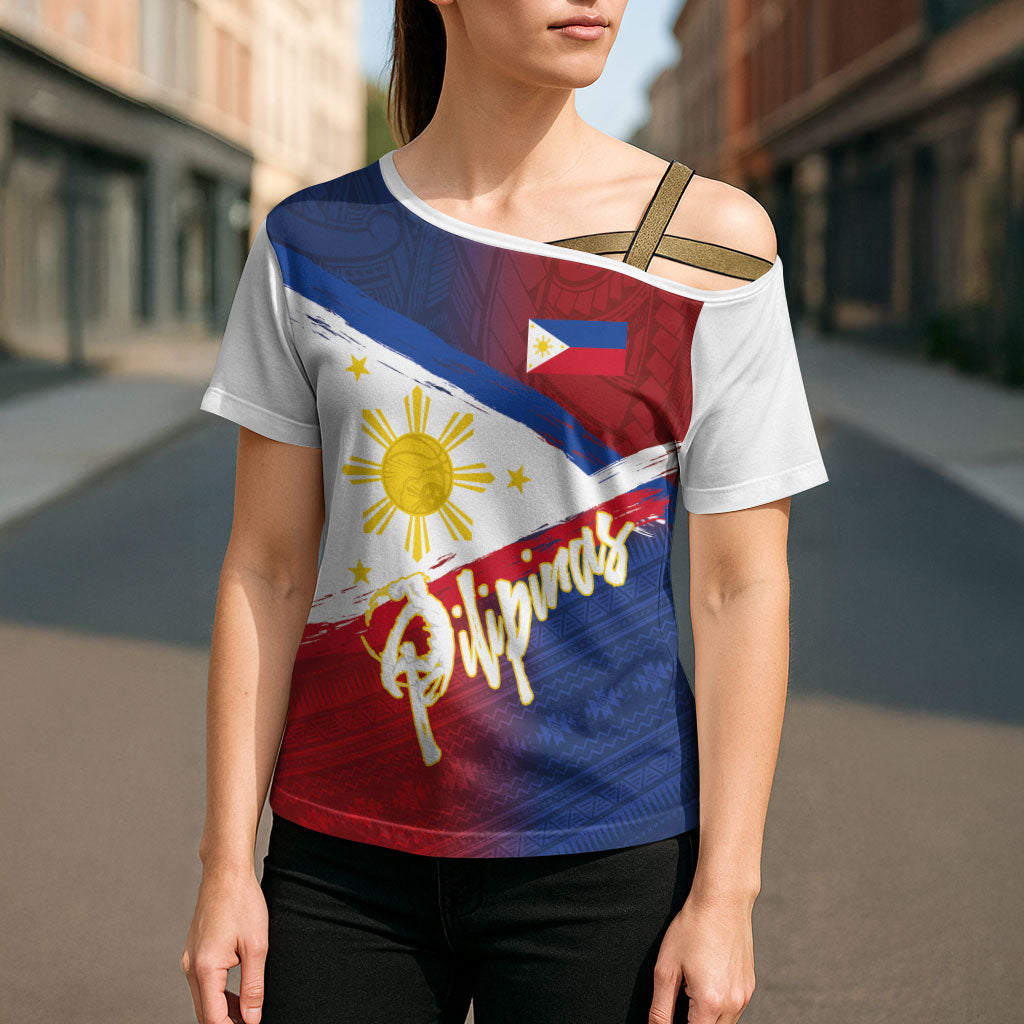 Philippines Basketball Custom Cross Shoulder Shirt Pilipinas Tribal Pattern LT03 - Polynesian Pride