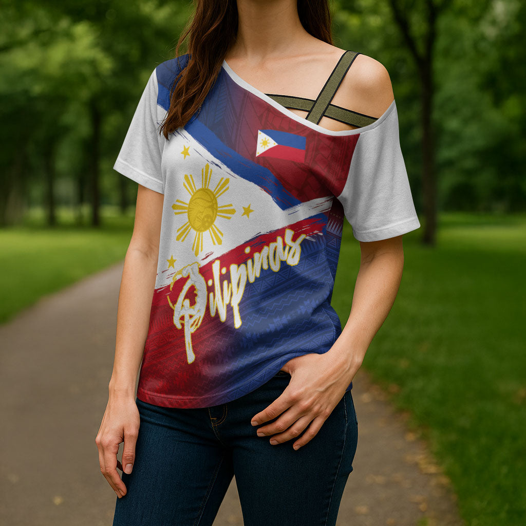 Philippines Basketball Custom Cross Shoulder Shirt Pilipinas Tribal Pattern LT03 - Polynesian Pride