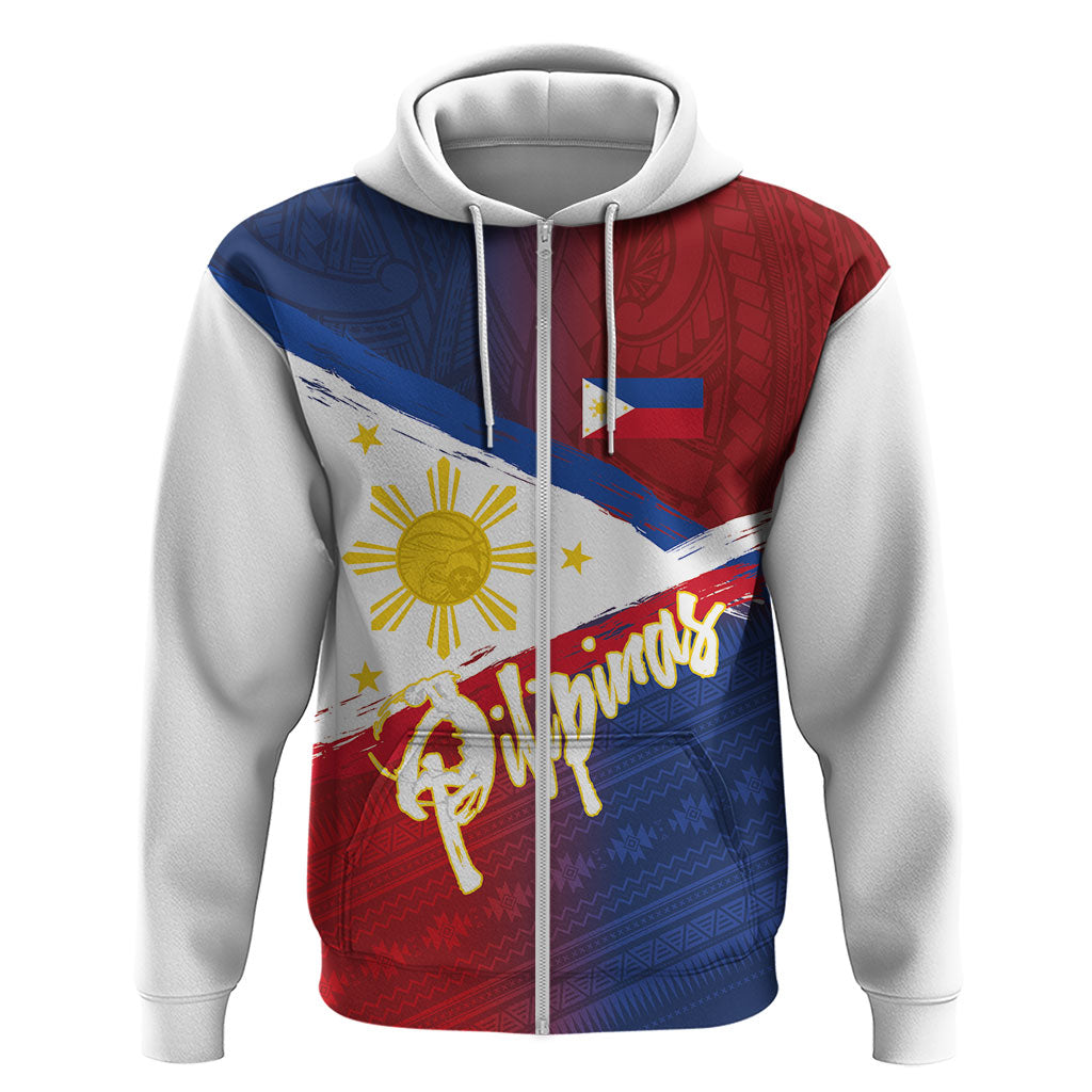 Philippines Basketball Custom Hoodie Pilipinas Tribal Pattern LT03 Zip Hoodie Multicolor - Polynesian Pride