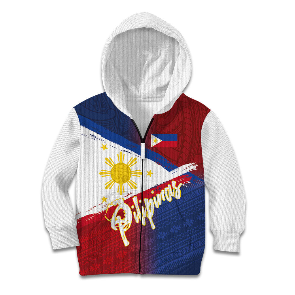 Philippines Basketball Custom Kid Hoodie Pilipinas Tribal Pattern LT03 Zip Hoodie Multicolor - Polynesian Pride