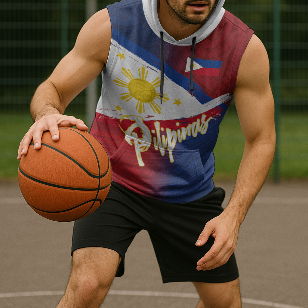 Philippines Basketball Custom Sleeveless Hoodie Pilipinas Tribal Pattern LT03 - Polynesian Pride
