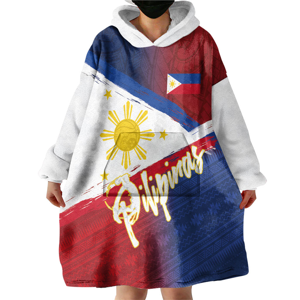 Philippines Basketball Custom Wearable Blanket Hoodie Pilipinas Tribal Pattern LT03 - Polynesian Pride