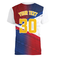 Philippines Basketball Custom Women V-Neck T-Shirt Pilipinas Tribal Pattern LT03 - Polynesian Pride
