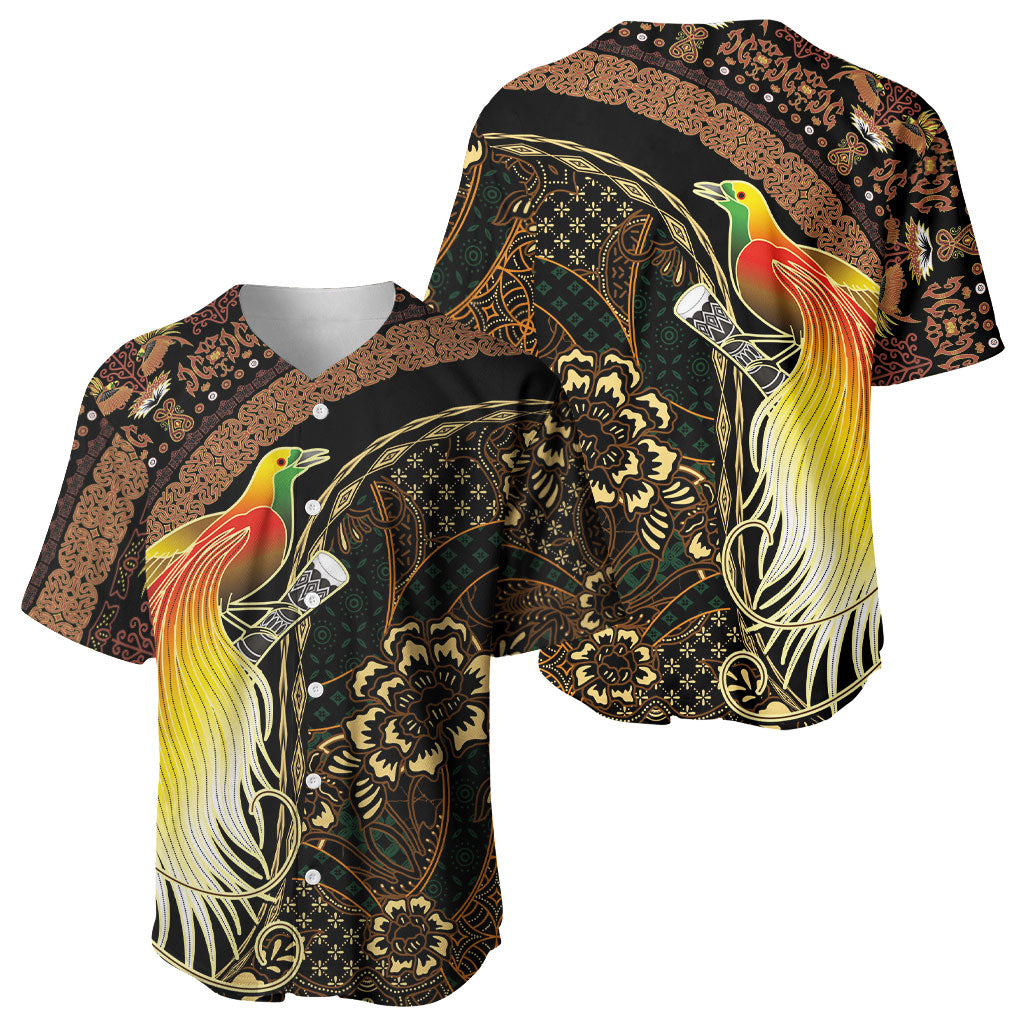 Papua New Guinea and Indonesia Batik Baseball Jersey Bird of Paradise with Tribal Batik Patterns LT03 - Polynesian Pride