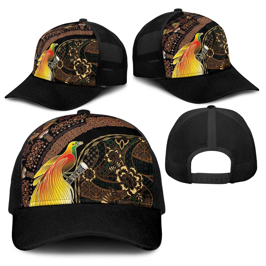 Papua New Guinea and Indonesia Batik Baseball Net Cap Bird of Paradise with Tribal Batik Patterns LT03 - Polynesian Pride