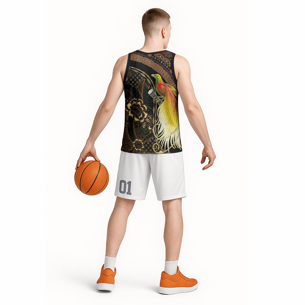 Papua New Guinea and Indonesia Batik Basketball Jersey Bird of Paradise with Tribal Batik Patterns LT03 - Polynesian Pride