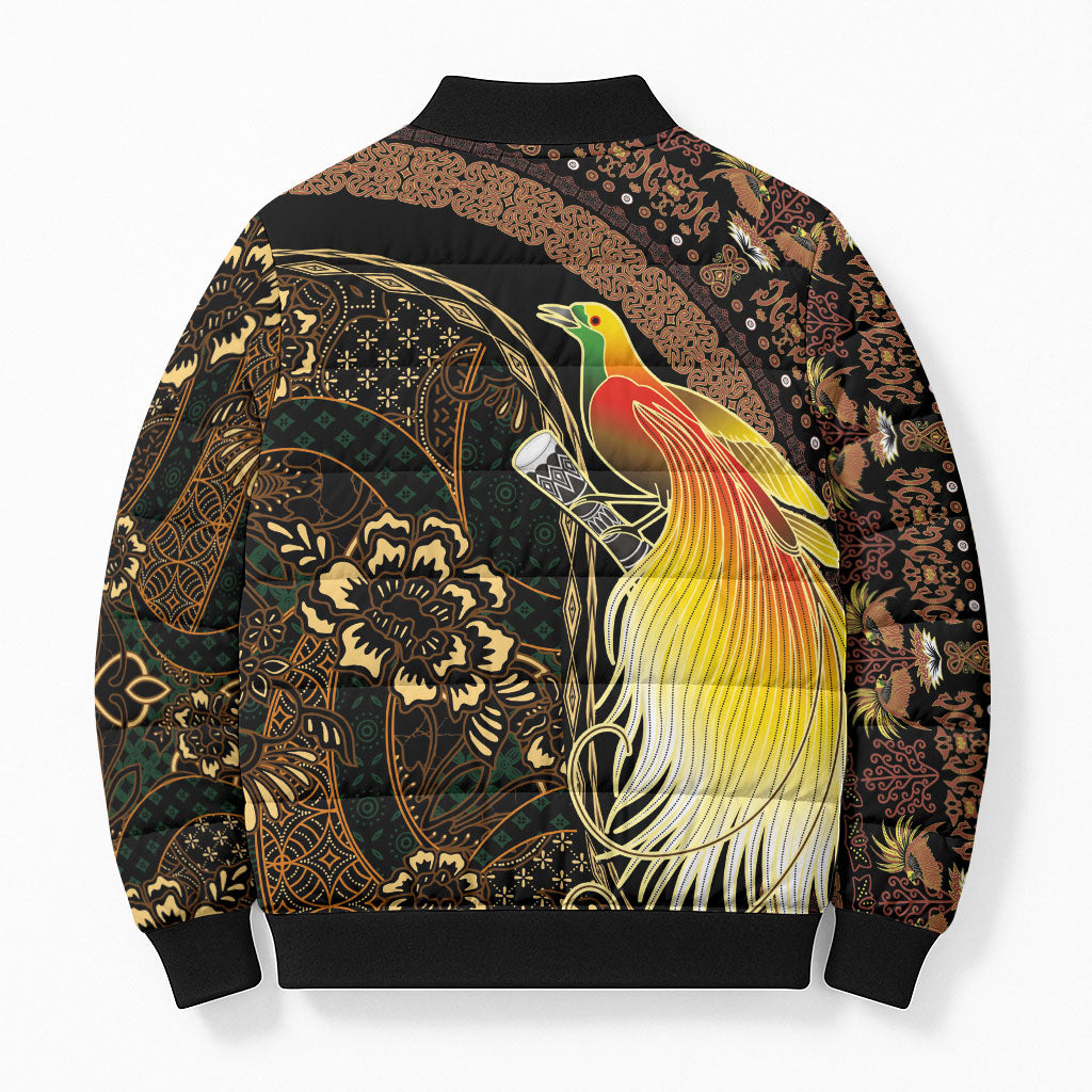 Papua New Guinea and Indonesia Batik Bomber Puffer Jacket Bird of Paradise with Tribal Batik Patterns LT03 - Polynesian Pride