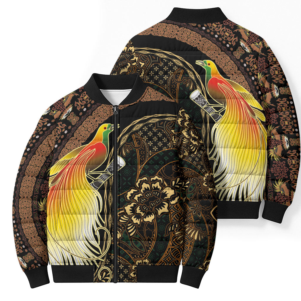 Papua New Guinea and Indonesia Batik Bomber Puffer Jacket Bird of Paradise with Tribal Batik Patterns LT03 - Polynesian Pride