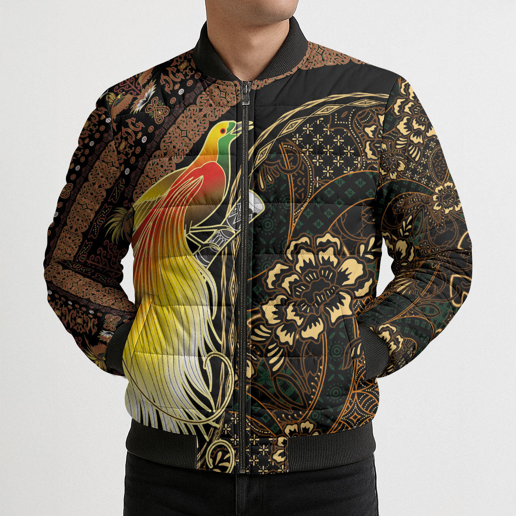 Papua New Guinea and Indonesia Batik Bomber Puffer Jacket Bird of Paradise with Tribal Batik Patterns LT03 - Polynesian Pride