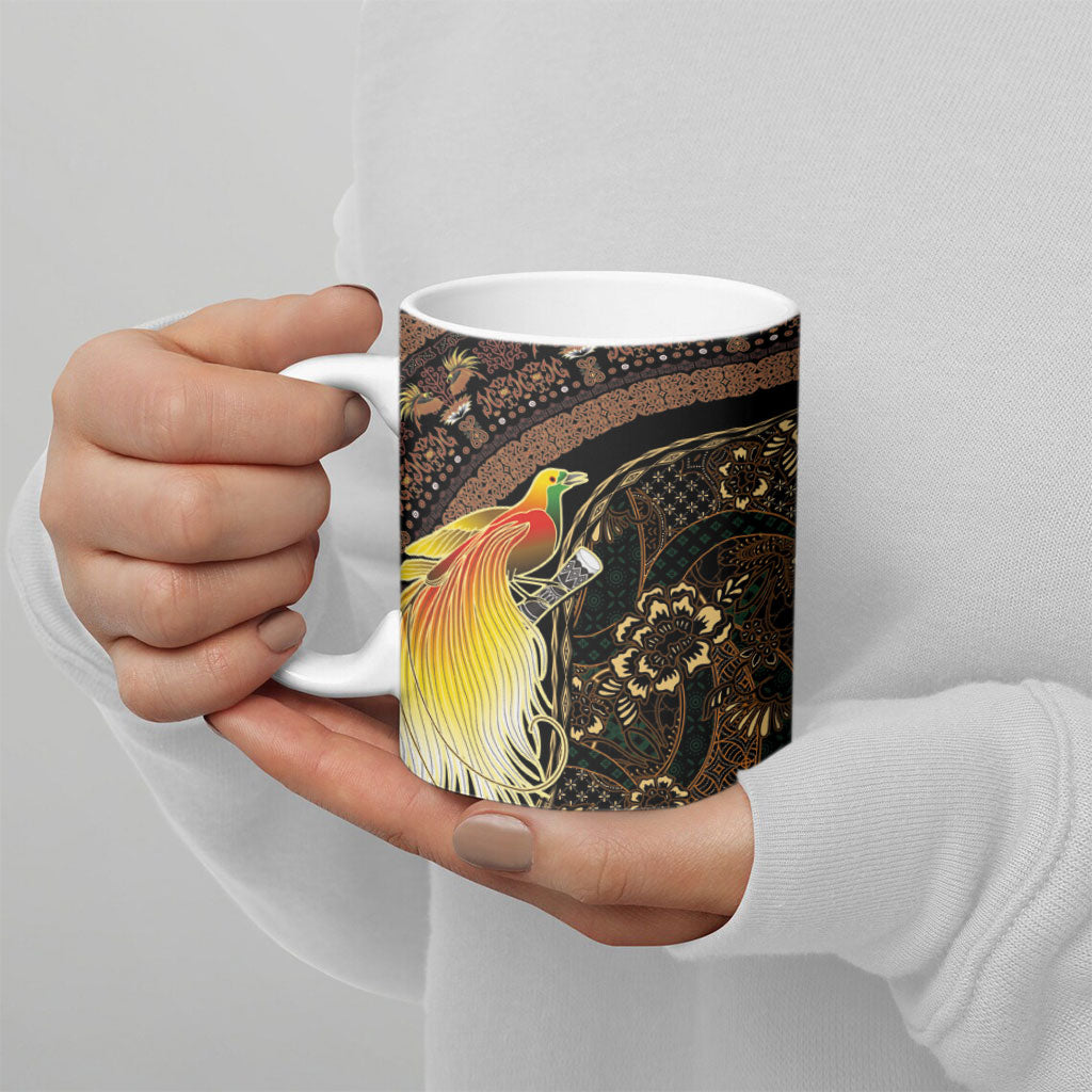 Papua New Guinea and Indonesia Batik Ceramic Mug Bird of Paradise with Tribal Batik Patterns LT03 - Polynesian Pride