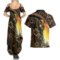 Papua New Guinea and Indonesia Batik Couples Matching Summer Maxi Dress and Hawaiian Shirt Bird of Paradise with Tribal Batik Patterns LT03 - Polynesian Pride