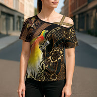 Papua New Guinea and Indonesia Batik Cross Shoulder Shirt Bird of Paradise with Tribal Batik Patterns LT03 - Polynesian Pride
