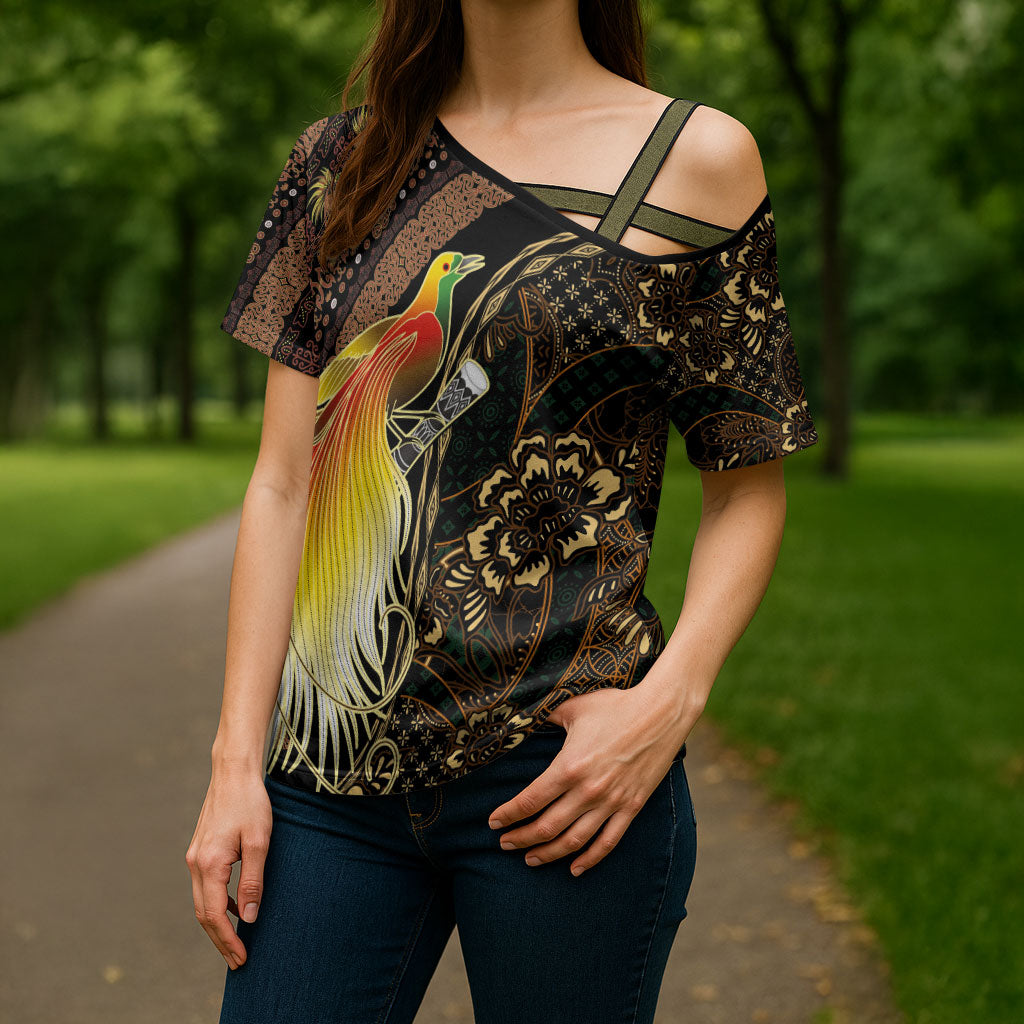 Papua New Guinea and Indonesia Batik Cross Shoulder Shirt Bird of Paradise with Tribal Batik Patterns LT03 - Polynesian Pride