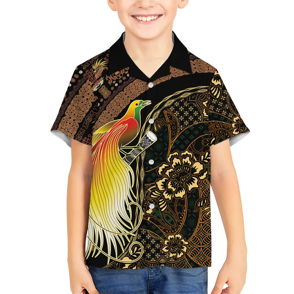 Papua New Guinea and Indonesia Batik Family Matching Mermaid Dress and Hawaiian Shirt Bird of Paradise with Tribal Batik Patterns LT03 Son's Shirt Multicolor - Polynesian Pride
