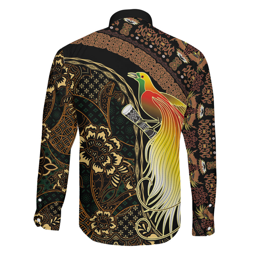 Papua New Guinea and Indonesia Batik Family Matching Off The Shoulder Long Sleeve Dress and Hawaiian Shirt Bird of Paradise with Tribal Batik Patterns LT03 - Polynesian Pride