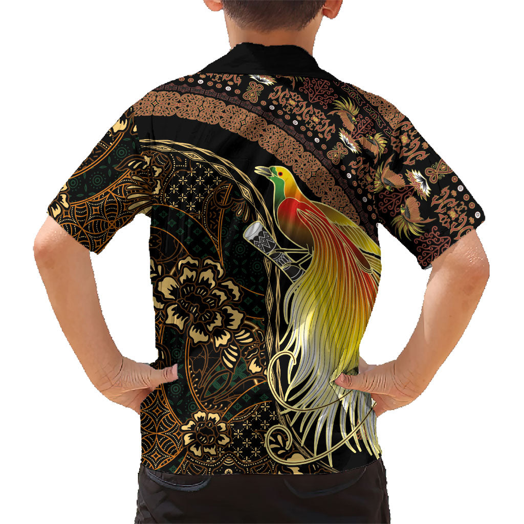 Papua New Guinea and Indonesia Batik Family Matching Off Shoulder Maxi Dress and Hawaiian Shirt Bird of Paradise with Tribal Batik Patterns LT03 - Polynesian Pride