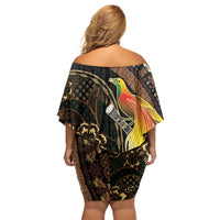 Papua New Guinea and Indonesia Batik Family Matching Off Shoulder Short Dress and Hawaiian Shirt Bird of Paradise with Tribal Batik Patterns LT03 - Polynesian Pride