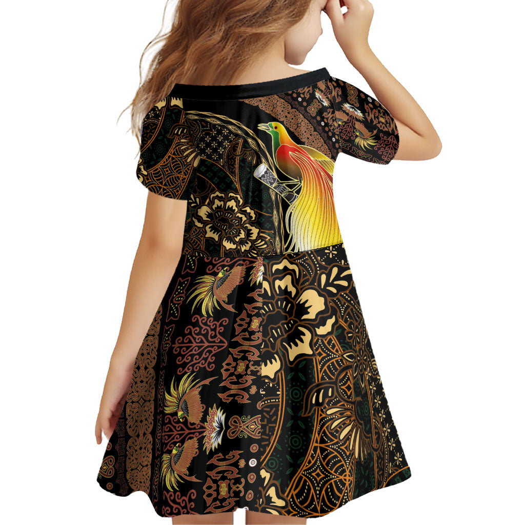 Papua New Guinea and Indonesia Batik Family Matching Short Sleeve Bodycon Dress and Hawaiian Shirt Bird of Paradise with Tribal Batik Patterns LT03 - Polynesian Pride