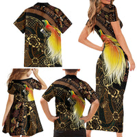 Papua New Guinea and Indonesia Batik Family Matching Short Sleeve Bodycon Dress and Hawaiian Shirt Bird of Paradise with Tribal Batik Patterns LT03 - Polynesian Pride