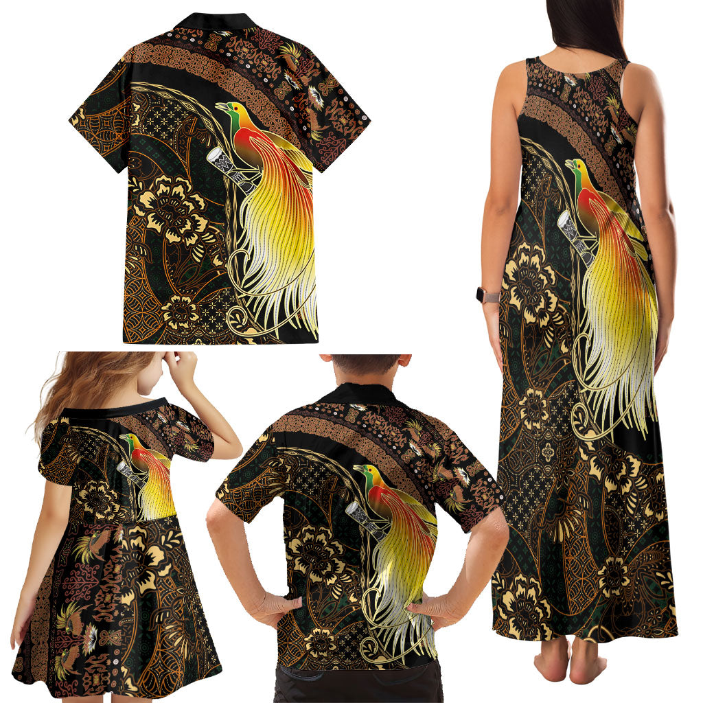 Papua New Guinea and Indonesia Batik Family Matching Tank Maxi Dress and Hawaiian Shirt Bird of Paradise with Tribal Batik Patterns LT03 - Polynesian Pride