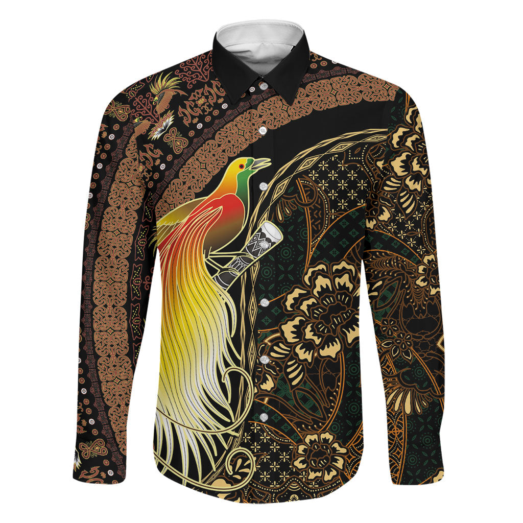 Papua New Guinea and Indonesia Batik Family Matching Tank Maxi Dress and Hawaiian Shirt Bird of Paradise with Tribal Batik Patterns LT03 Dad's Shirt - Long Sleeve Multicolor - Polynesian Pride