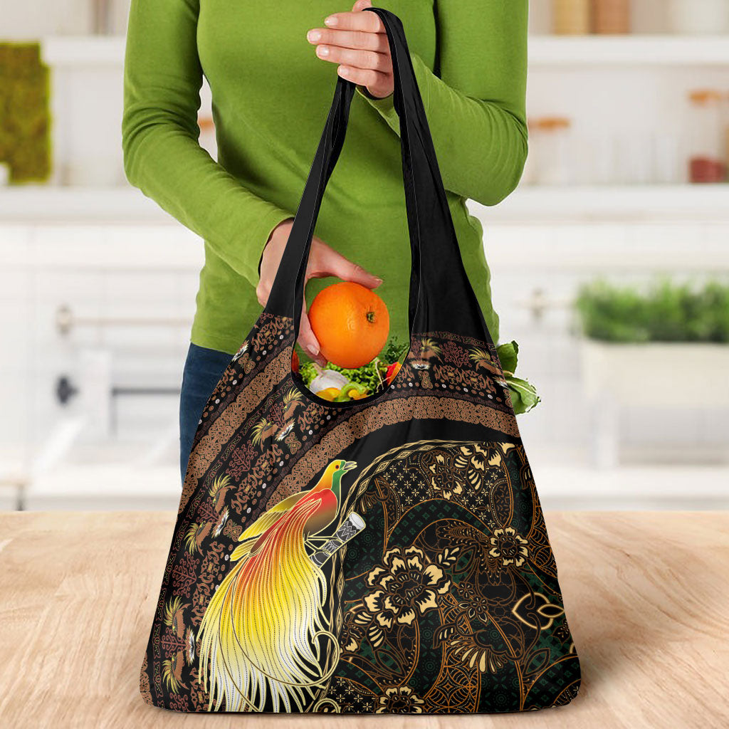 Papua New Guinea and Indonesia Batik Grocery Bag Bird of Paradise with Tribal Batik Patterns LT03 - Polynesian Pride