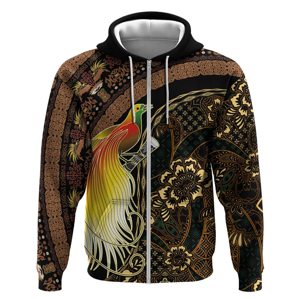 Papua New Guinea and Indonesia Batik Hoodie Bird of Paradise with Tribal Batik Patterns LT03 Zip Hoodie Multicolor - Polynesian Pride