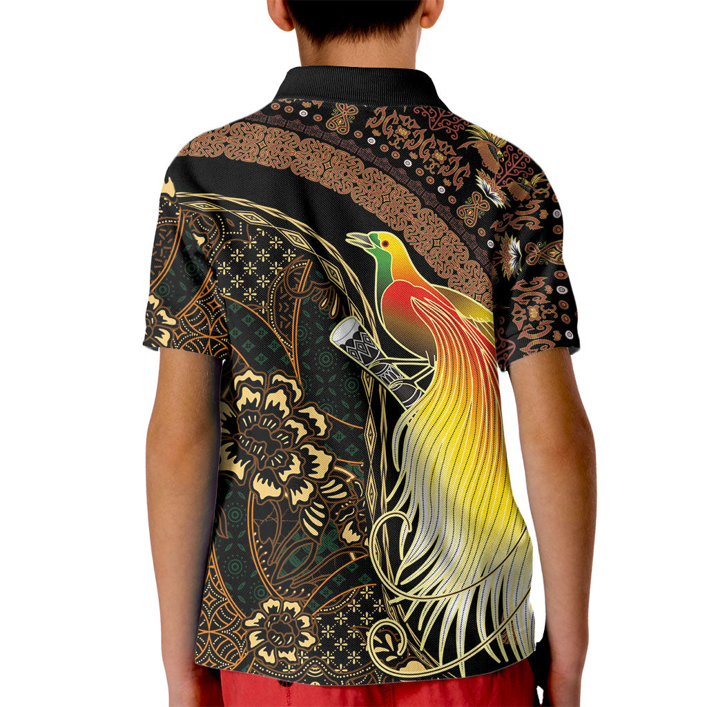 Papua New Guinea and Indonesia Batik Kid Polo Shirt Bird of Paradise with Tribal Batik Patterns LT03 - Polynesian Pride