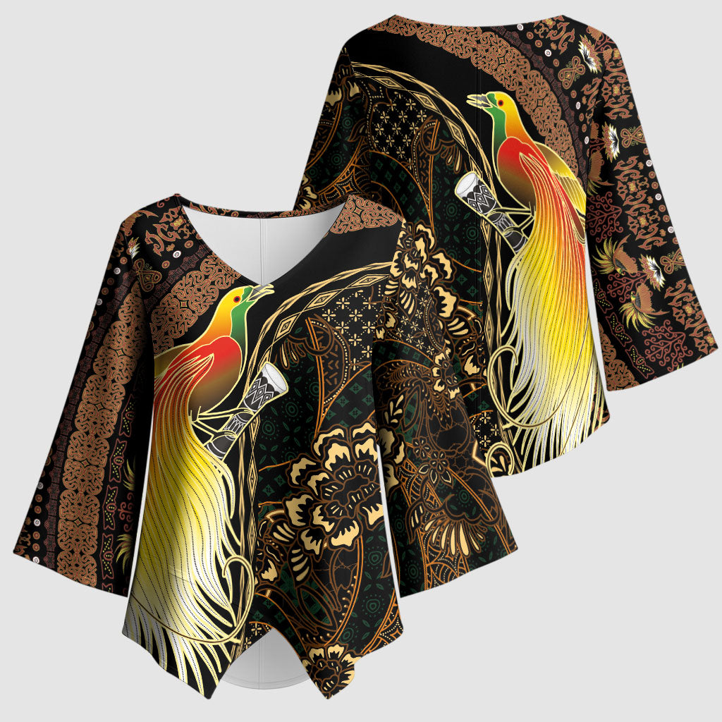 Papua New Guinea and Indonesia Batik Kimono Sleeve Blouse Bird of Paradise with Tribal Batik Patterns LT03 - Polynesian Pride