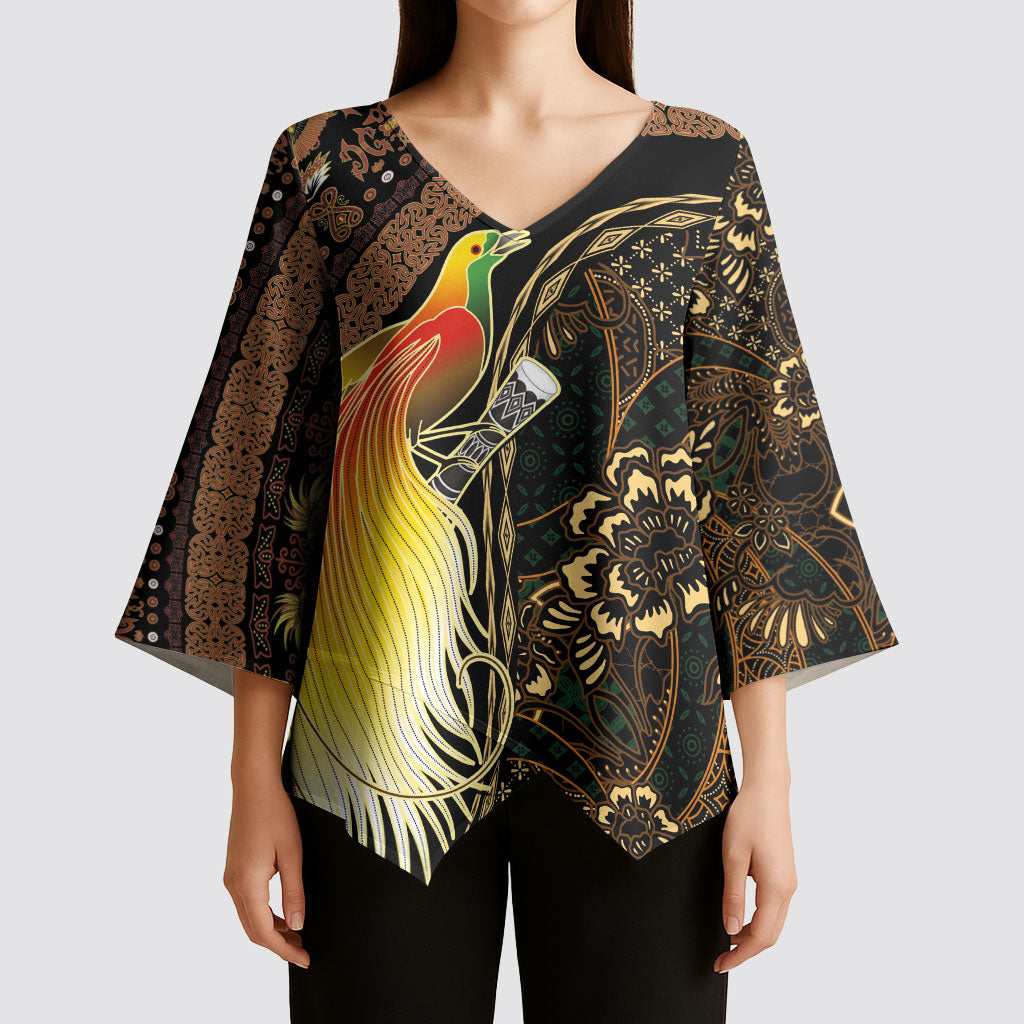 Papua New Guinea and Indonesia Batik Kimono Sleeve Blouse Bird of Paradise with Tribal Batik Patterns LT03 - Polynesian Pride