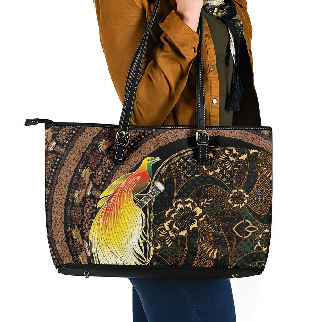 Papua New Guinea and Indonesia Batik Leather Tote Bag Bird of Paradise with Tribal Batik Patterns LT03 - Polynesian Pride