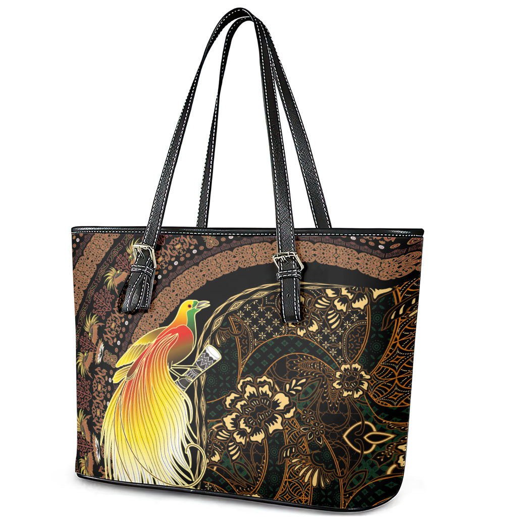 Papua New Guinea and Indonesia Batik Leather Tote Bag Bird of Paradise with Tribal Batik Patterns LT03 - Polynesian Pride