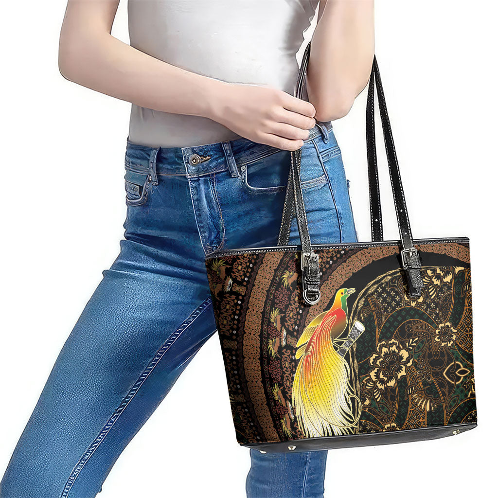 Papua New Guinea and Indonesia Batik Leather Tote Bag Bird of Paradise with Tribal Batik Patterns LT03 - Polynesian Pride