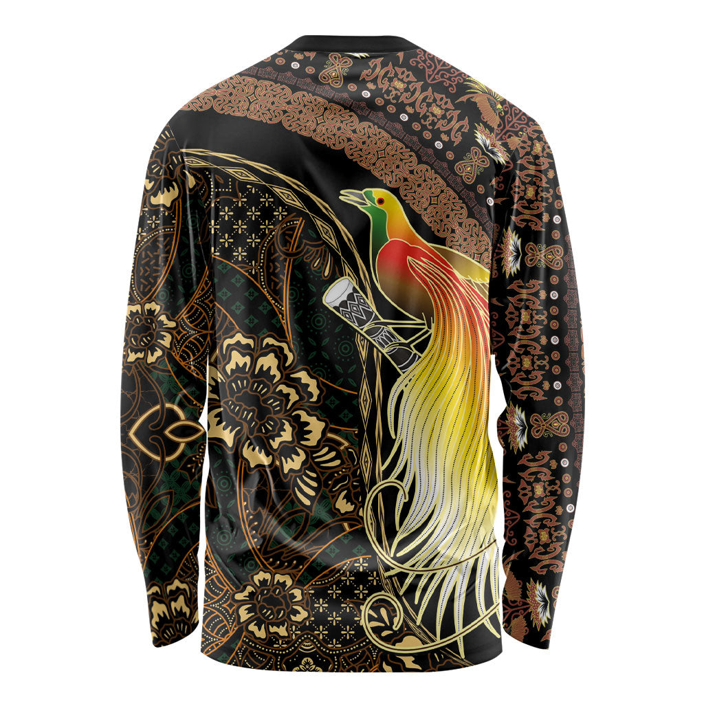 Papua New Guinea and Indonesia Batik Long Sleeve Shirt Bird of Paradise with Tribal Batik Patterns LT03 - Polynesian Pride