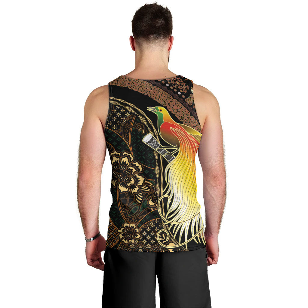Papua New Guinea and Indonesia Batik Men Tank Top Bird of Paradise with Tribal Batik Patterns LT03 - Polynesian Pride
