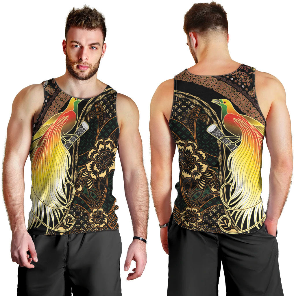 Papua New Guinea and Indonesia Batik Men Tank Top Bird of Paradise with Tribal Batik Patterns LT03 - Polynesian Pride