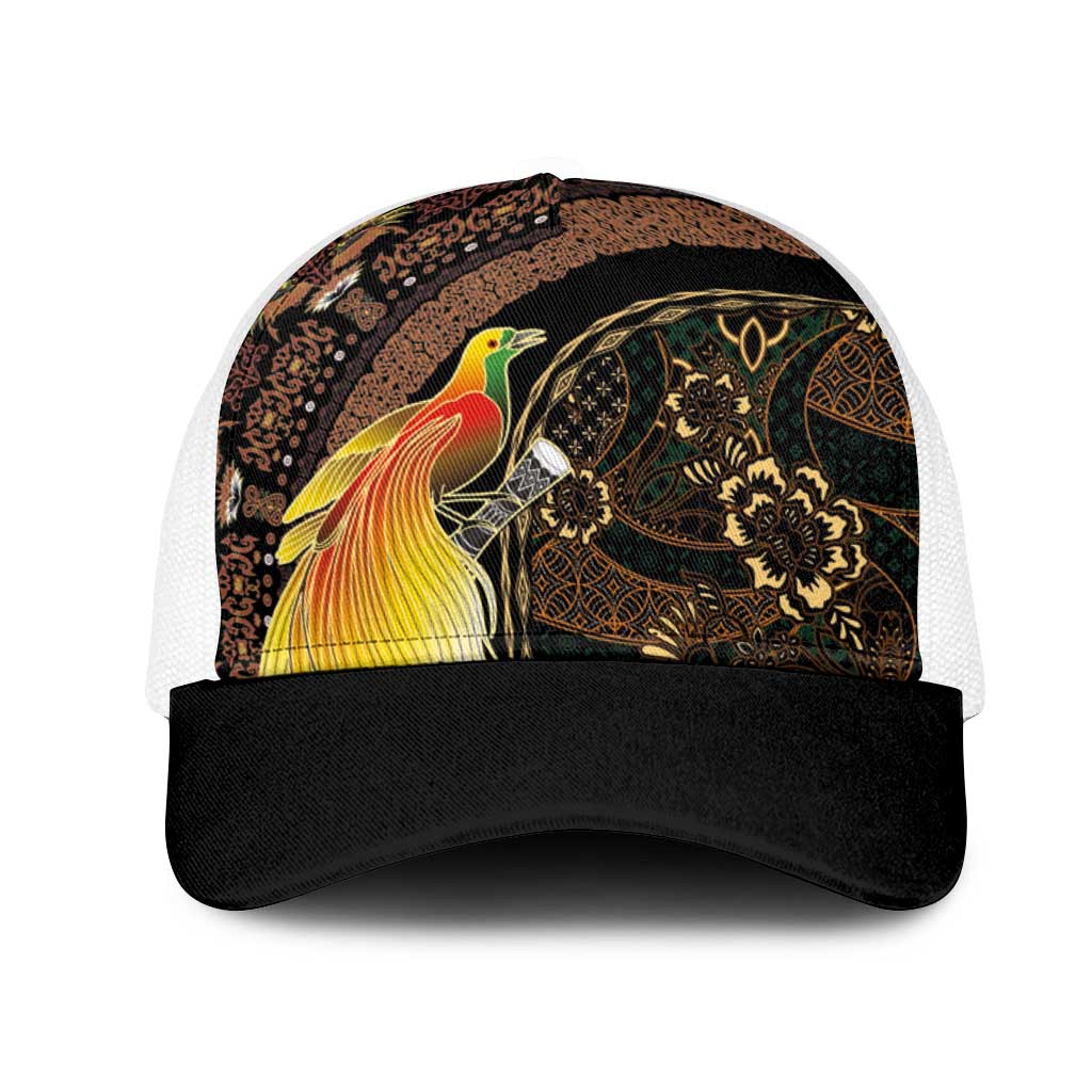 Papua New Guinea and Indonesia Batik Mesh Trucker Cap Bird of Paradise with Tribal Batik Patterns LT03 One Size White Multicolor - Polynesian Pride