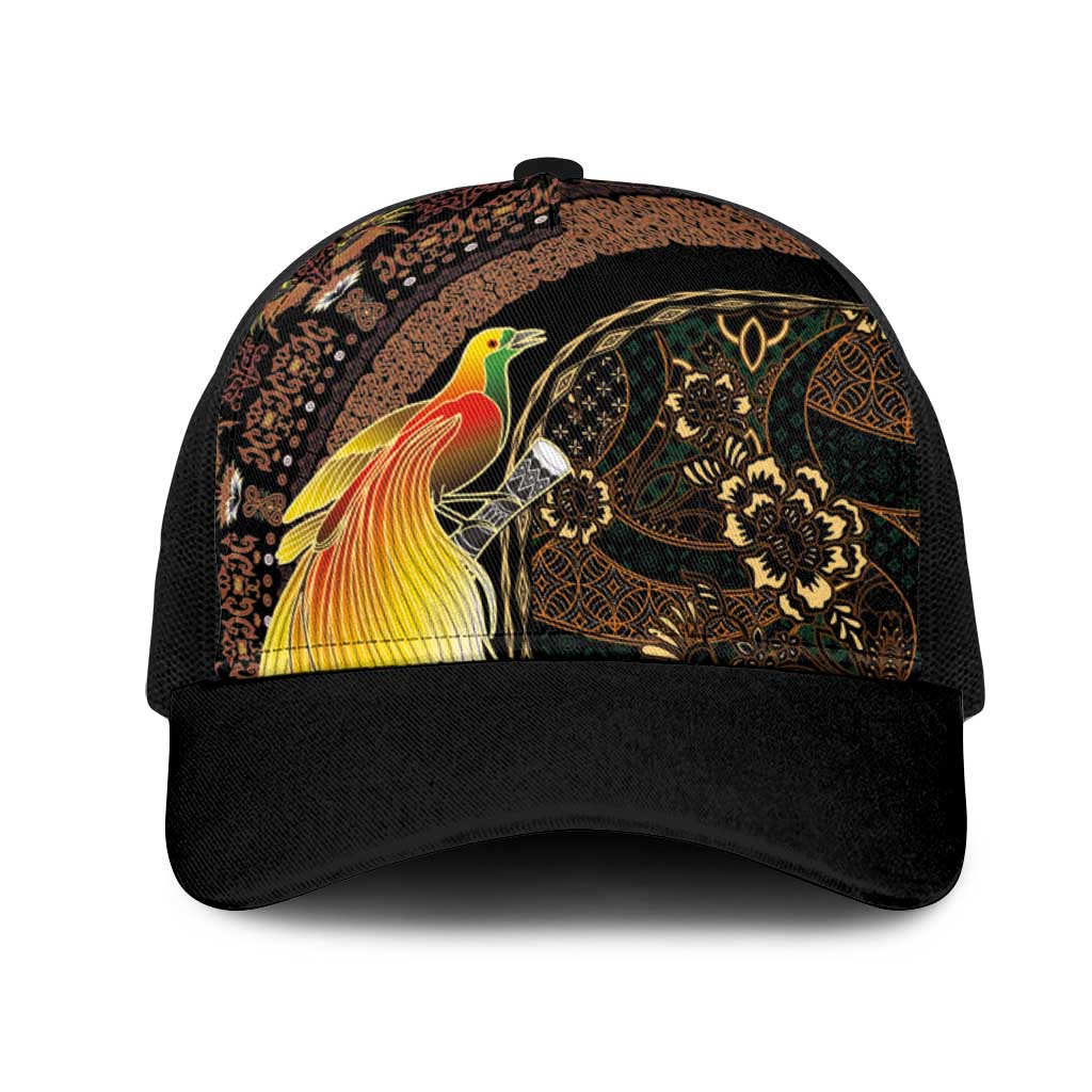 Papua New Guinea and Indonesia Batik Mesh Trucker Cap Bird of Paradise with Tribal Batik Patterns LT03 One Size Black Multicolor - Polynesian Pride