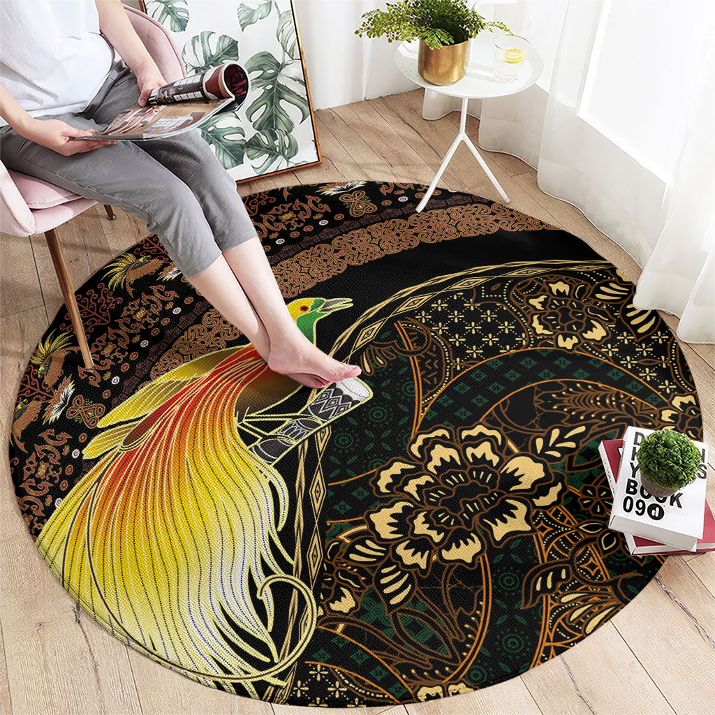 Papua New Guinea and Indonesia Batik Round Carpet Bird of Paradise with Tribal Batik Patterns LT03 - Polynesian Pride